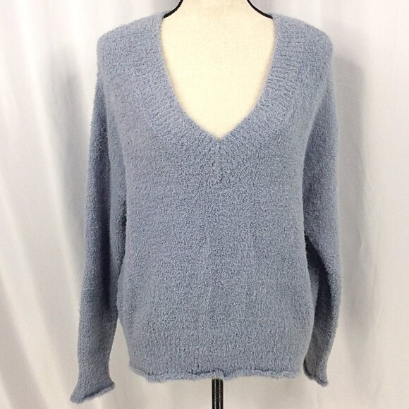 Altar'd State Sweaters - Altar'd State Sweater Womens Size XS Blue V-Neck Fuzzy Rolled Hem Cuffs Oversize